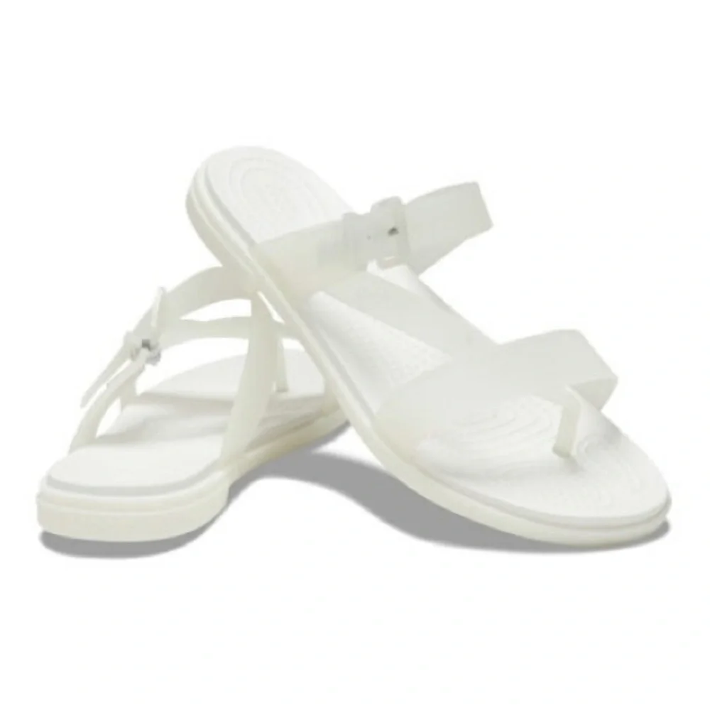 CROCS Tulum Translucent Toe Post Oyster Sandals